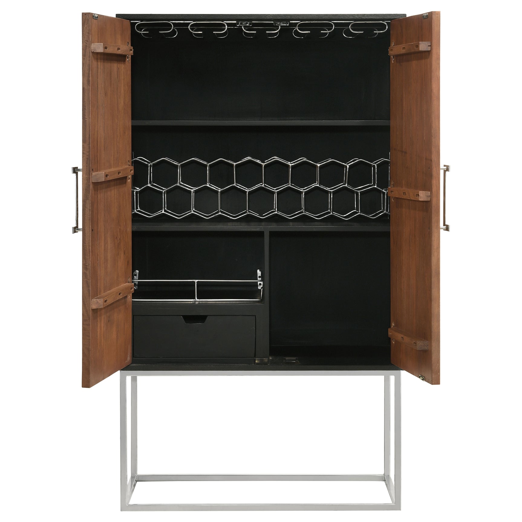 Borman 2-door Home Bar Cabinet Wine Storage Walnut and Black - Tampa Furniture Outlet