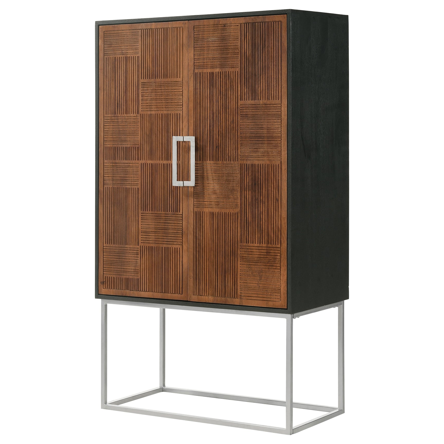 Borman 2-door Home Bar Cabinet Wine Storage Walnut and Black - Tampa Furniture Outlet