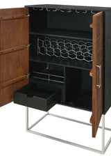 Borman 2-door Home Bar Cabinet Wine Storage Walnut and Black - Tampa Furniture Outlet