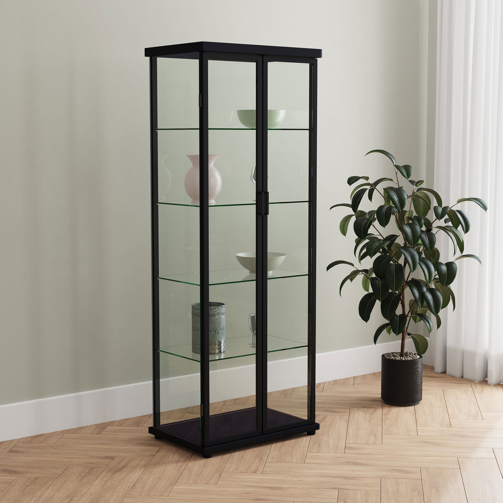 Aero 4-shelf Display Curio Cabinet with LED Lighting Black - Tampa Furniture Outlet
