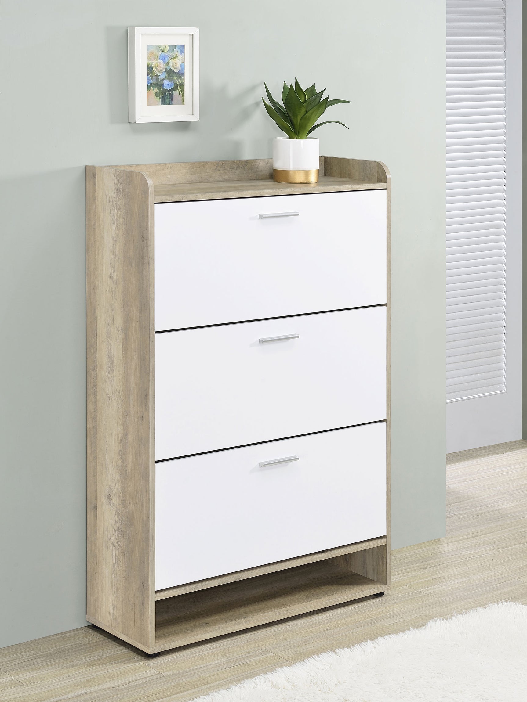 Denia 3-tier Engineered Wood Shoe Cabinet White - Tampa Furniture Outlet