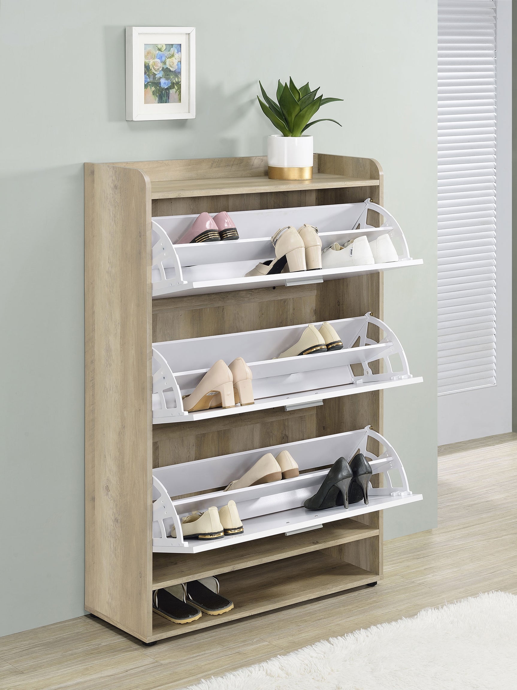 Denia 3-tier Engineered Wood Shoe Cabinet White - Tampa Furniture Outlet