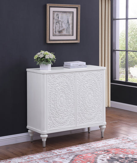 Cardella 2-door Mandala Accent Cabinet Distressed White - Tampa Furniture Outlet