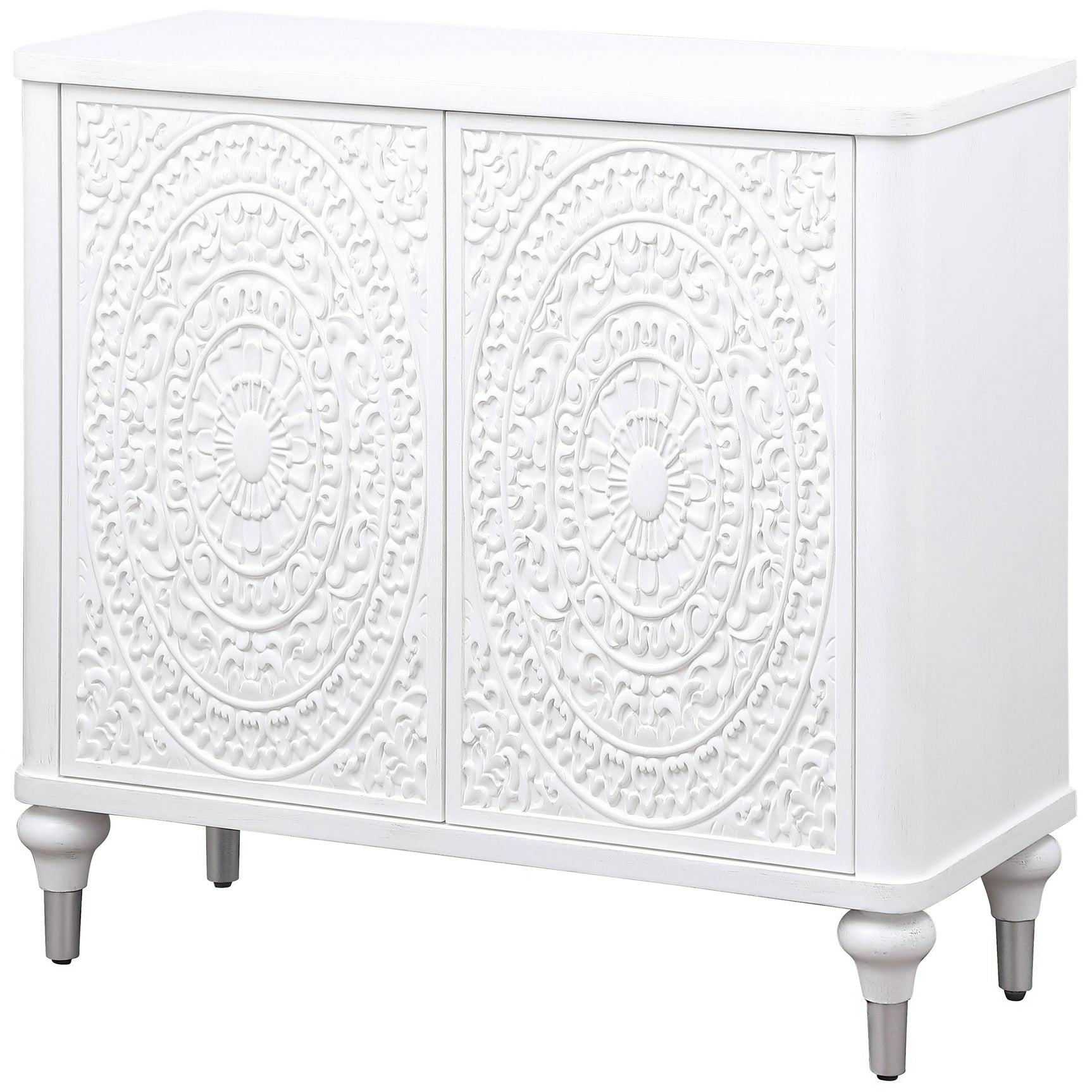 Cardella 2-door Mandala Accent Cabinet Distressed White - Tampa Furniture Outlet