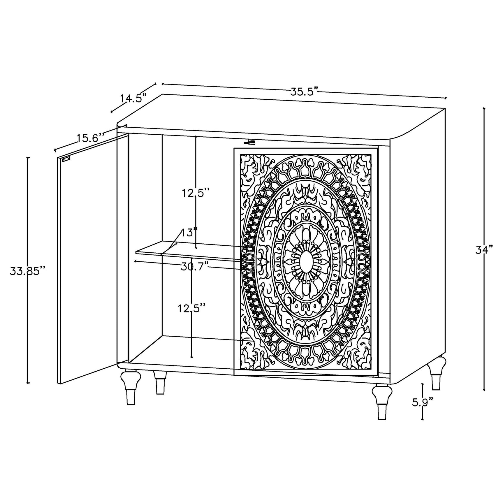 Cardella 2-door Mandala Accent Cabinet Distressed White - Tampa Furniture Outlet