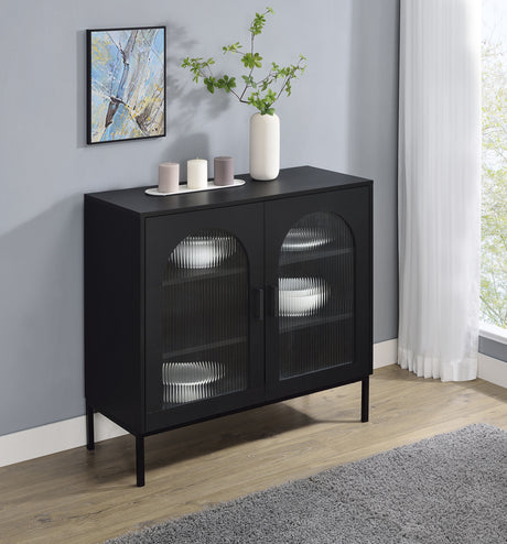 Jess 2-door Arched Fluted Glass Accent Cabinet Black - Tampa Furniture Outlet