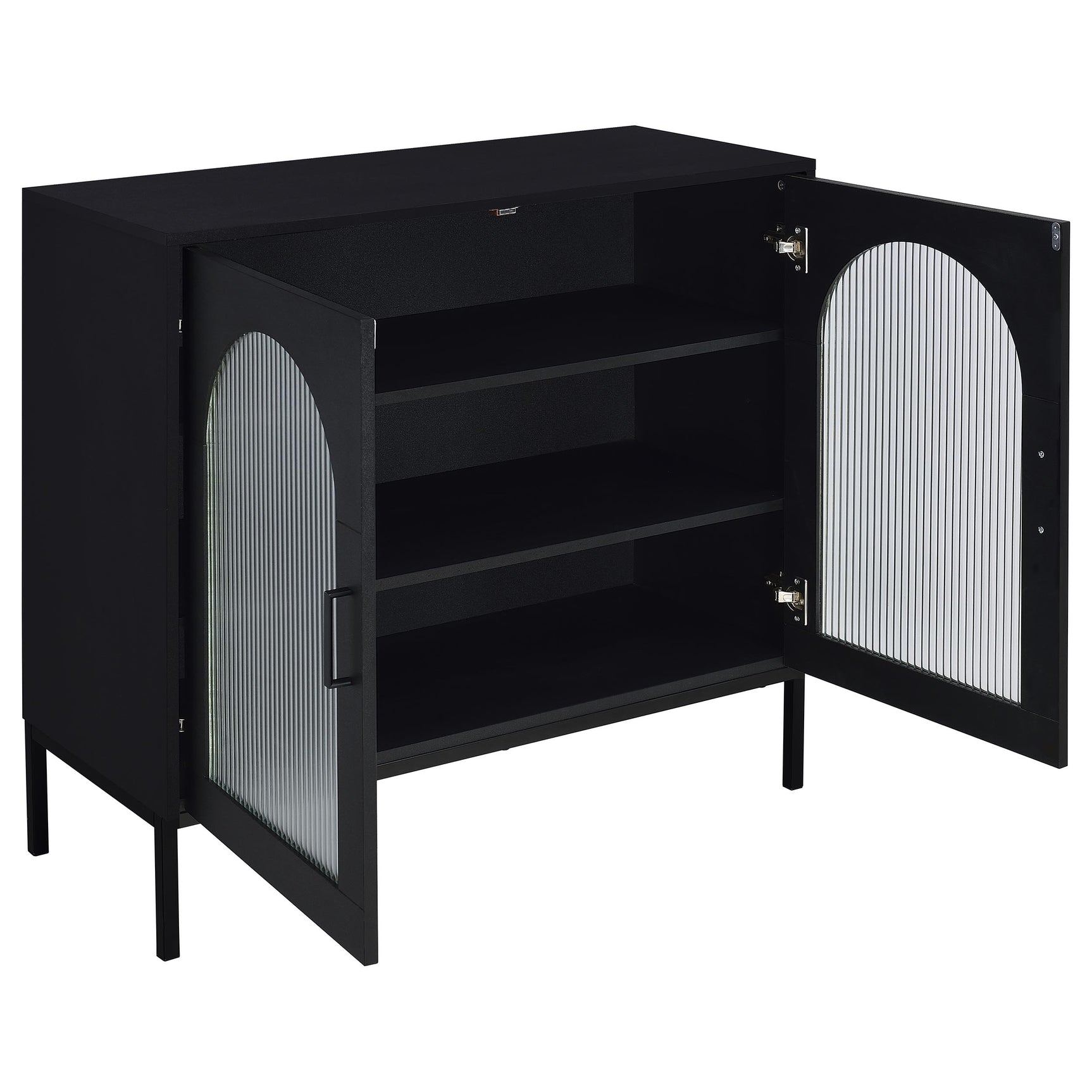 Jess 2-door Arched Fluted Glass Accent Cabinet Black - Tampa Furniture Outlet