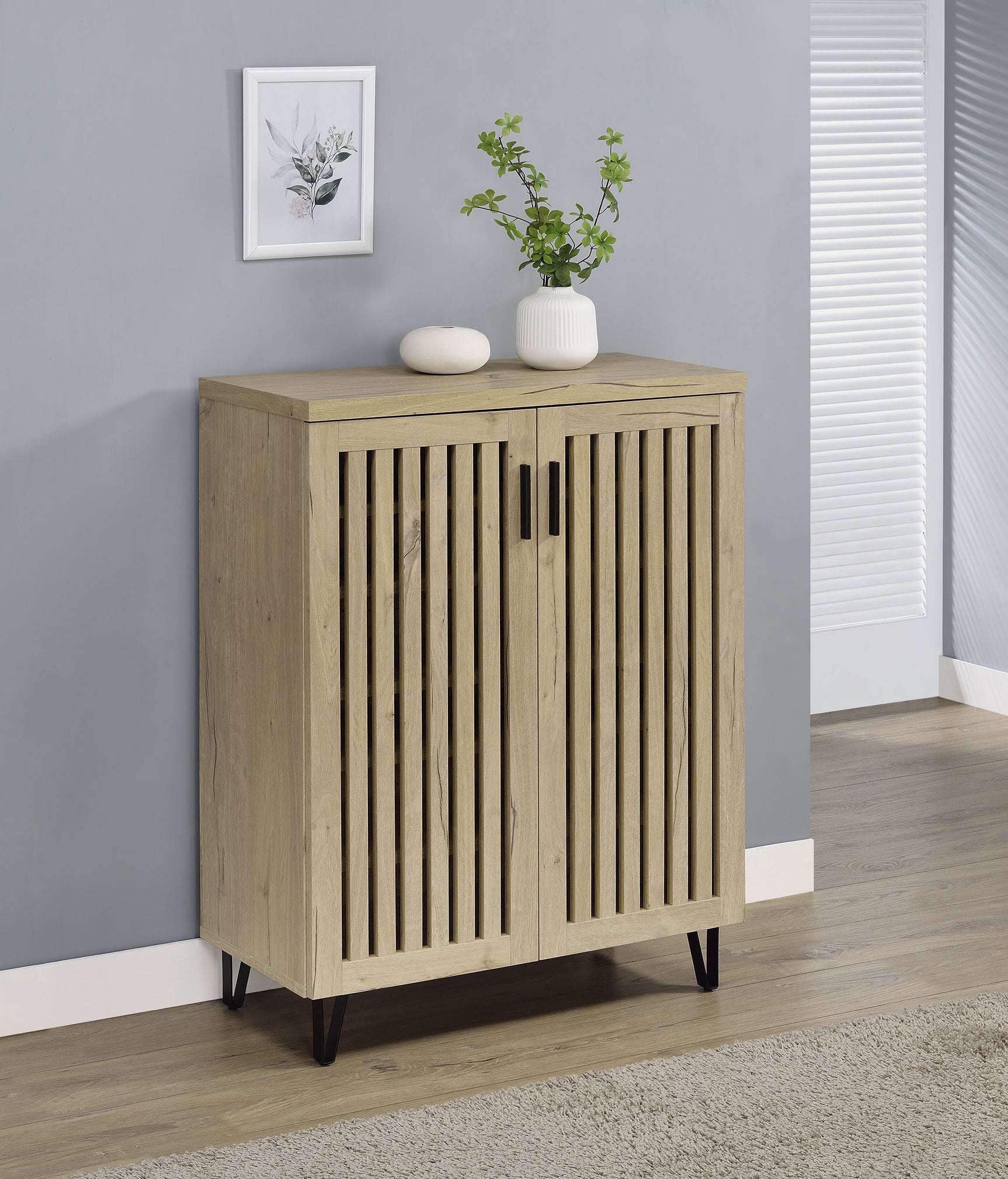 Brixton 2-door Entryway Shoe Storage Cabinets White Oak - Tampa Furniture Outlet
