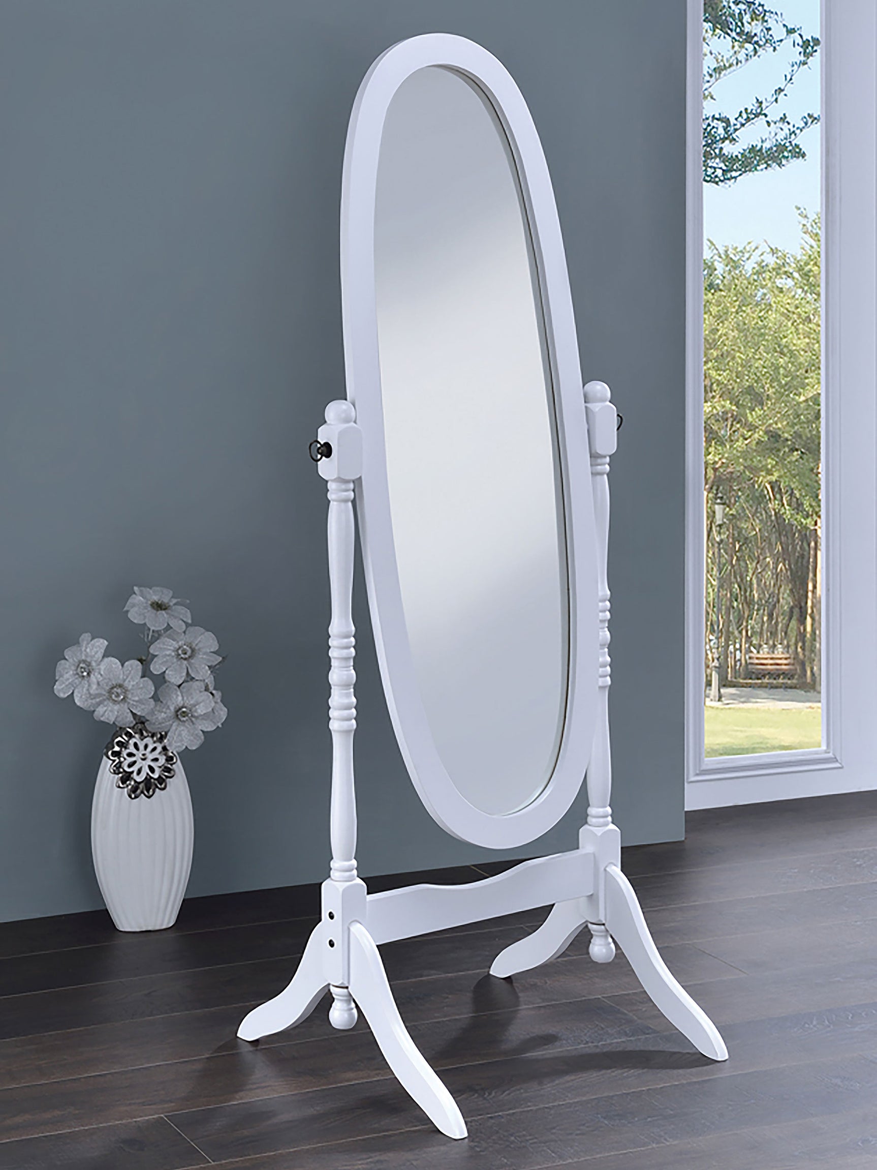 Foyet Wood Adjustable Full Length Cheval Mirror White - Tampa Furniture Outlet