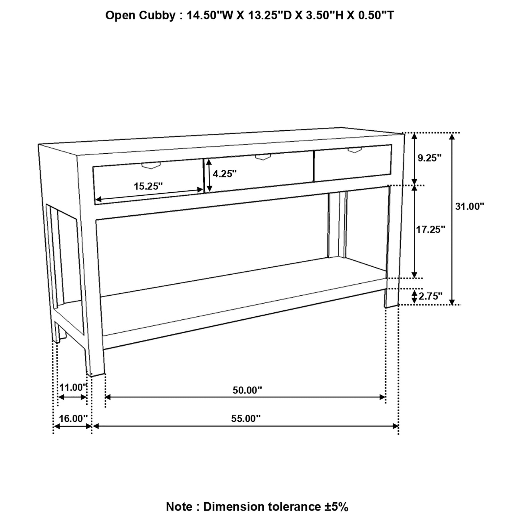 Esther 3-drawer Wood Console Table Natural Sheesham - Tampa Furniture Outlet