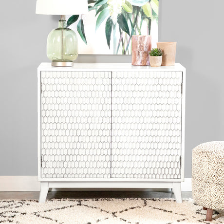 Gambon 2-door Wood Honeycomb Pattern Accent Cabinet White - Tampa Furniture Outlet