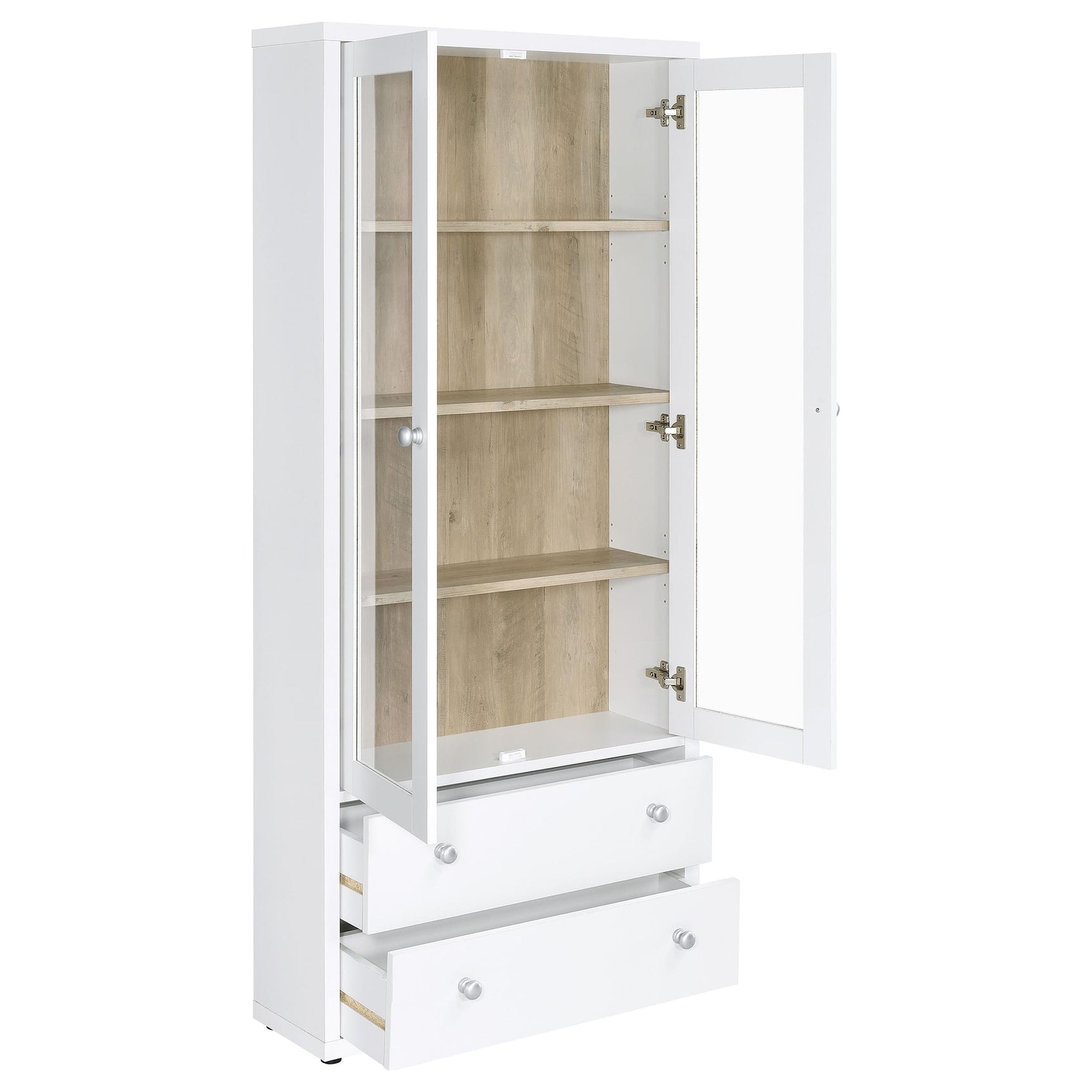 Hawthorne 4-shelf Glass Door Tall Cabinet with Drawers White - Tampa Furniture Outlet