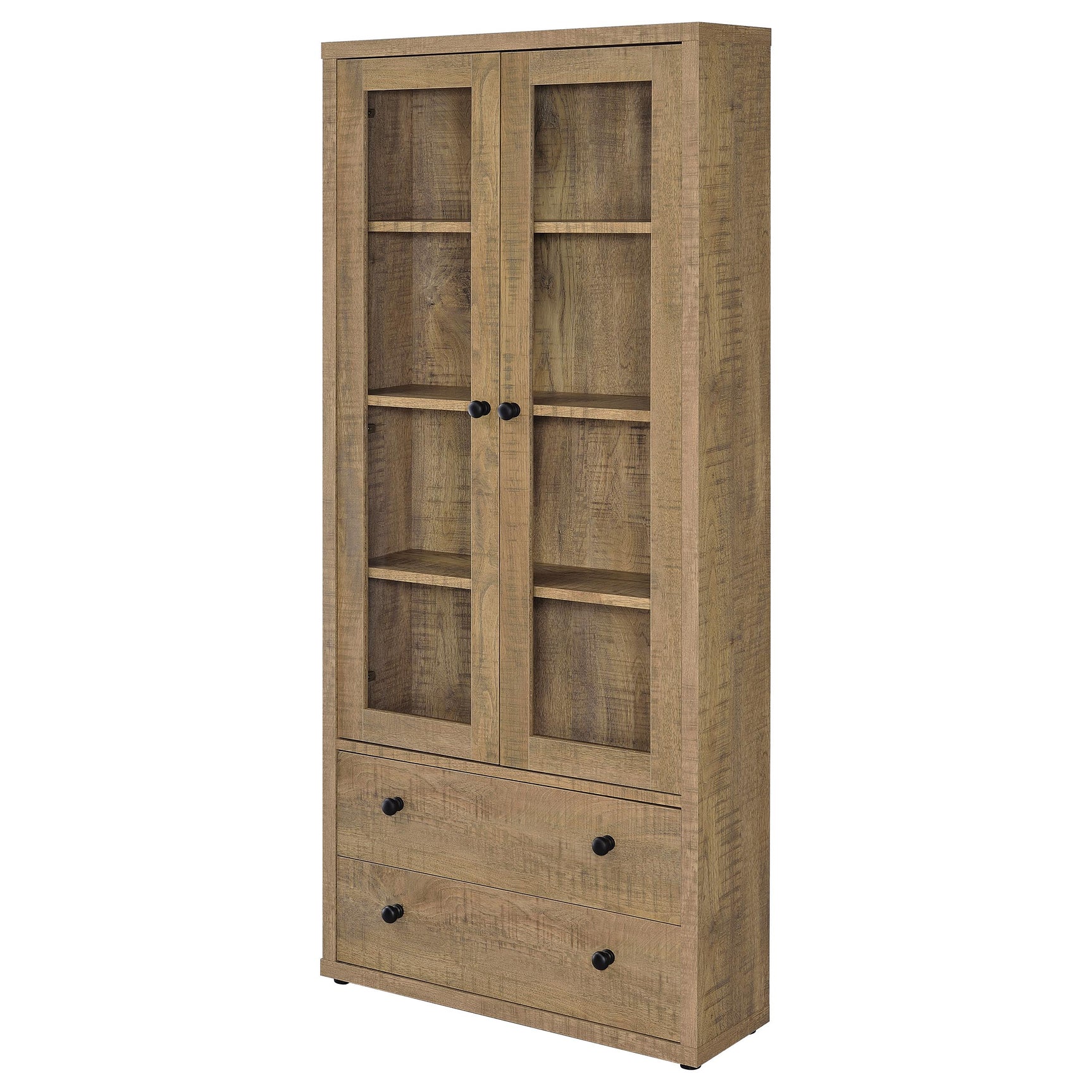 Hawthorne 4-shelf Glass Door Tall Cabinet with Drawers Mango - Tampa Furniture Outlet