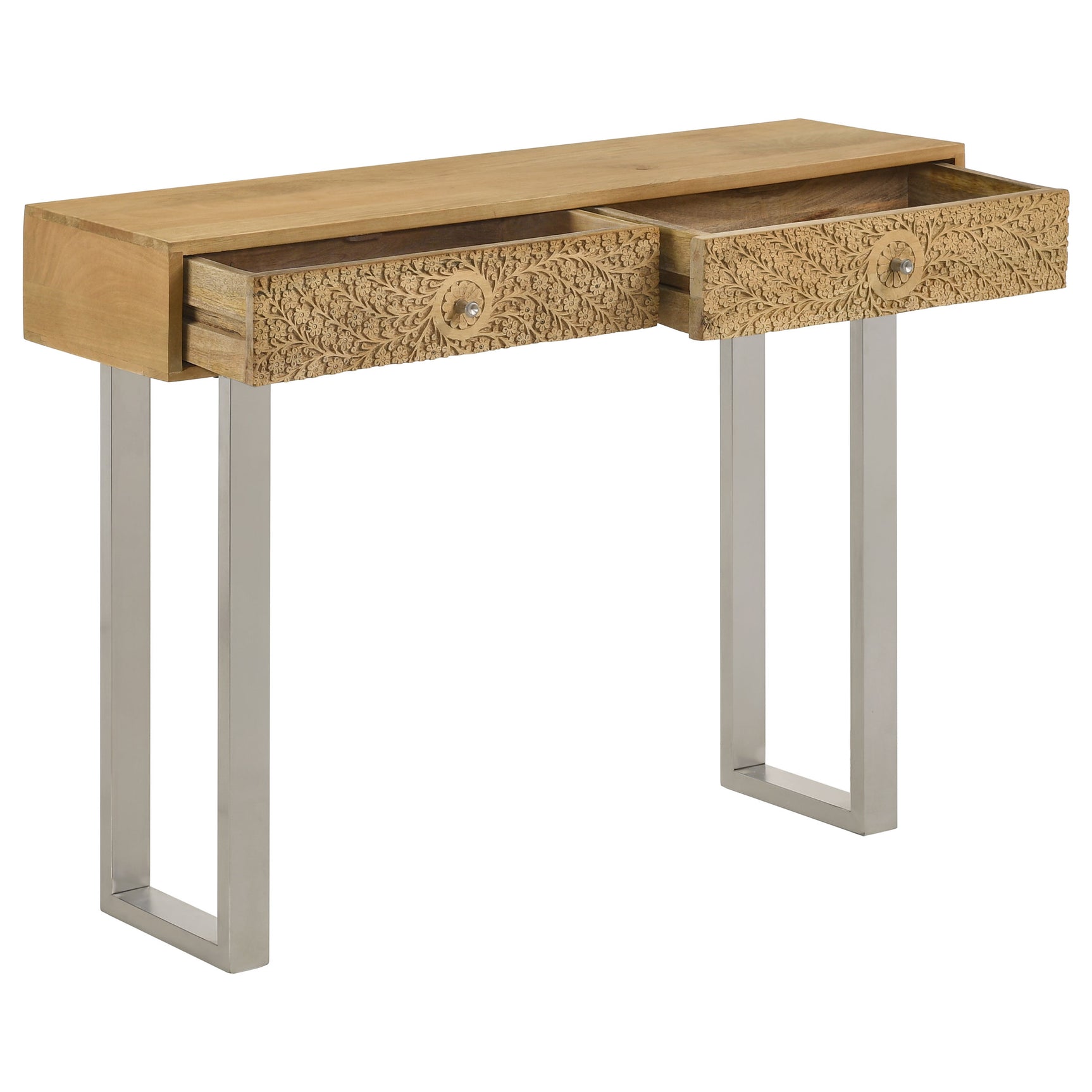 Draco 2-drawer Console Table Hand Carved Details Natural - Tampa Furniture Outlet