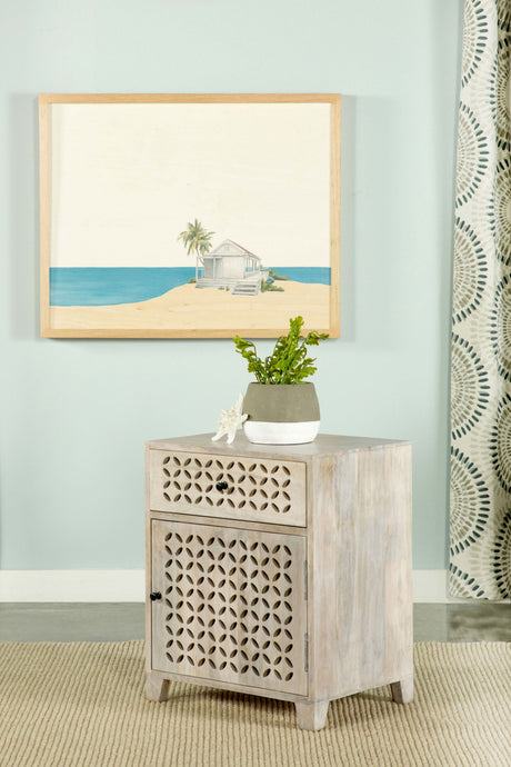 August 1-drawer Trellis Pattern Storage Cabinet White Washed - Tampa Furniture Outlet
