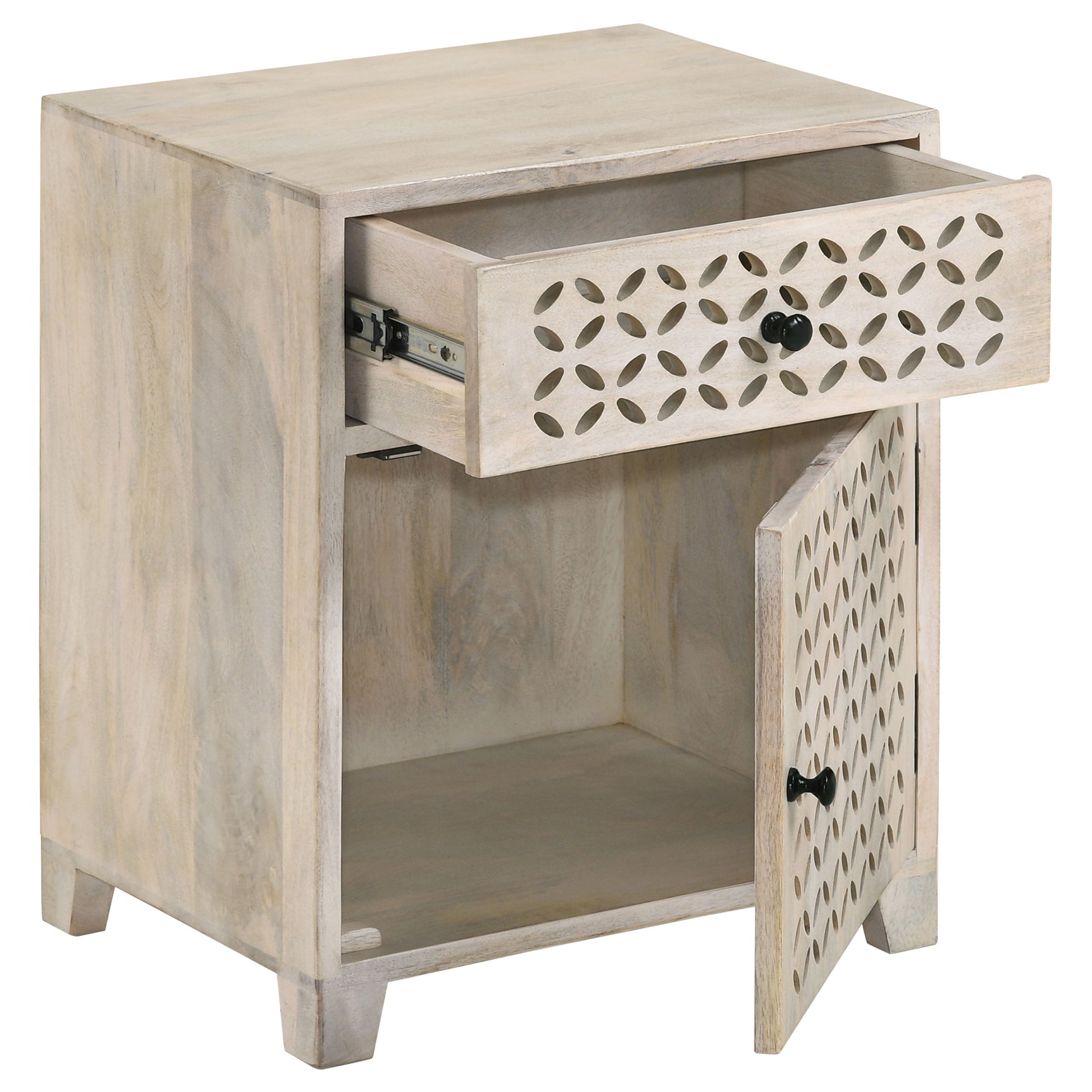 August 1-drawer Trellis Pattern Storage Cabinet White Washed - Tampa Furniture Outlet