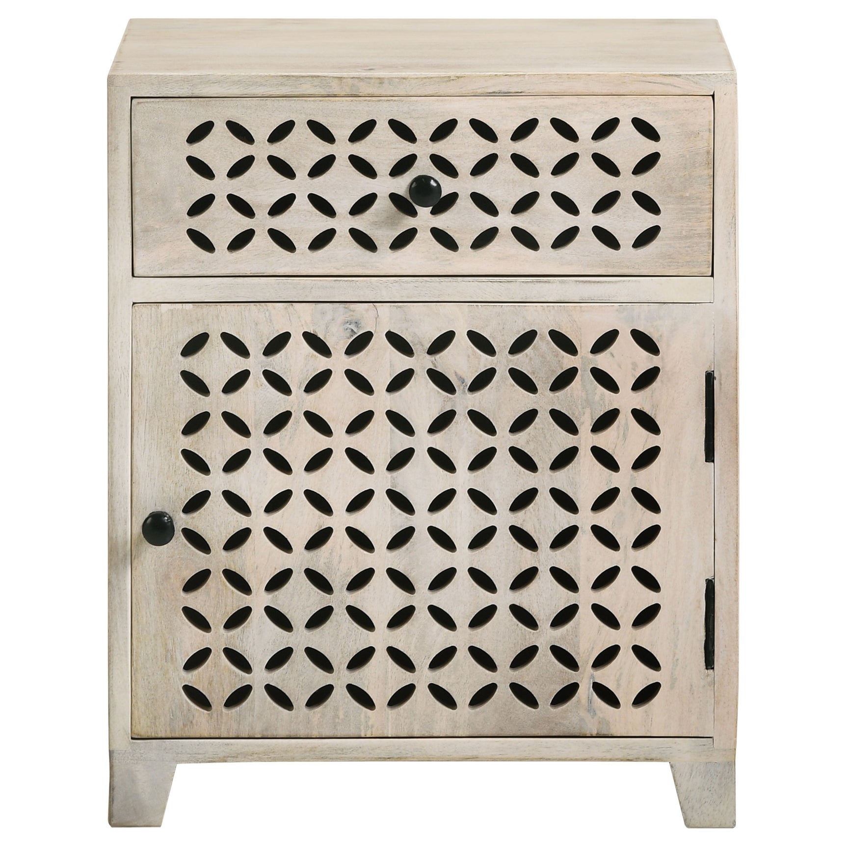 August 1-drawer Trellis Pattern Storage Cabinet White Washed - Tampa Furniture Outlet