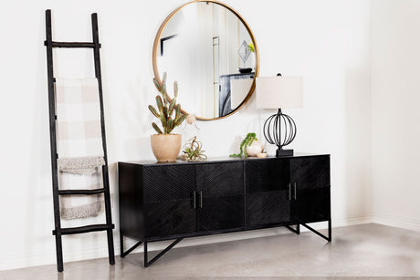 Riddell 4-door Wood Reeding Accent Cabinet Matte Black - Tampa Furniture Outlet
