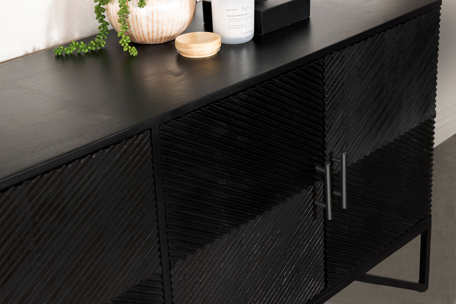 Riddell 4-door Wood Reeding Accent Cabinet Matte Black - Tampa Furniture Outlet