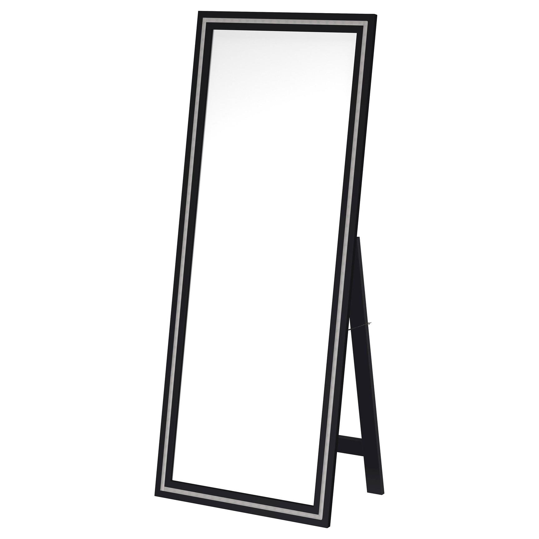Windrose 28 x 67 Inch Tempered LED Standing Mirror Black - Tampa Furniture Outlet