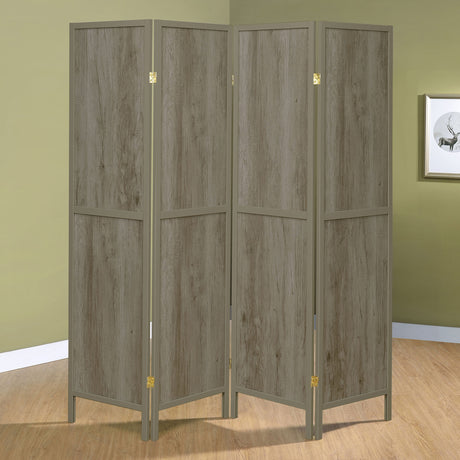 Deepika 4-Panel Room Divider Folding Screen Grey Driftwood - Tampa Furniture Outlet