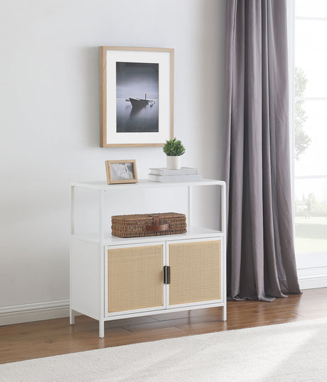 Amherst 2-door Radio Weave Cane Metal Accent Cabinet White - Tampa Furniture Outlet