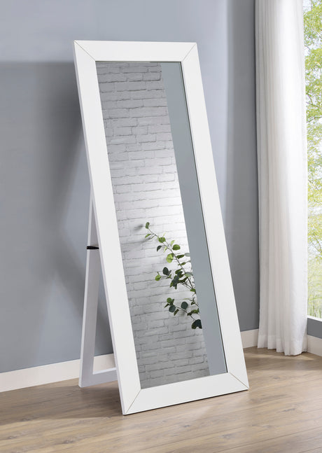 Cadence Tempered Glass Full Length Mirror White High Gloss - Tampa Furniture Outlet