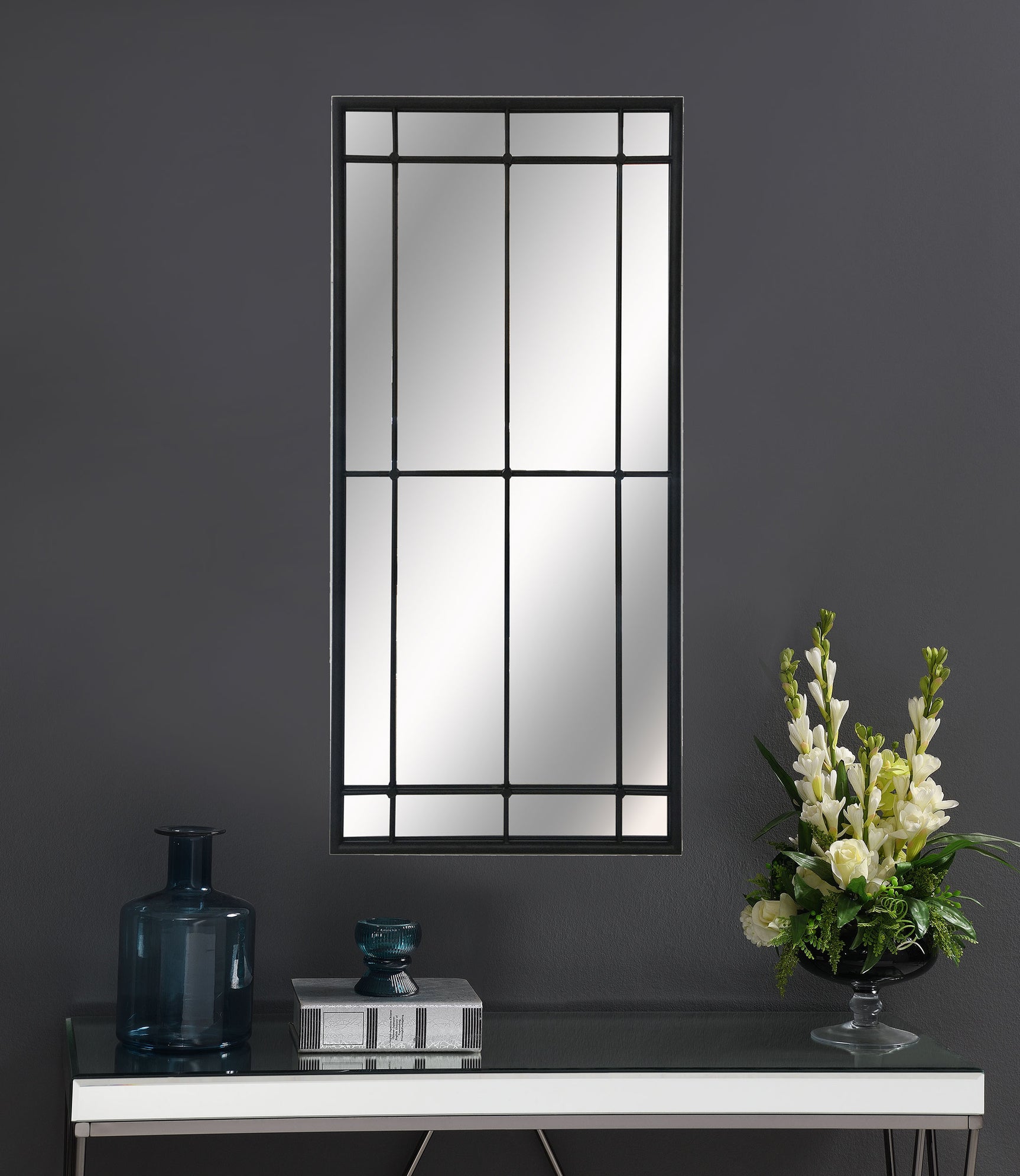 Annetta 24 x 52 Inch Window Pane Wall Mirror Black - Tampa Furniture Outlet