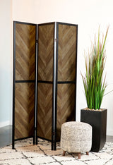 Marlene 3-Panel Room Divider Folding Screen Rustic Tobacco - Tampa Furniture Outlet