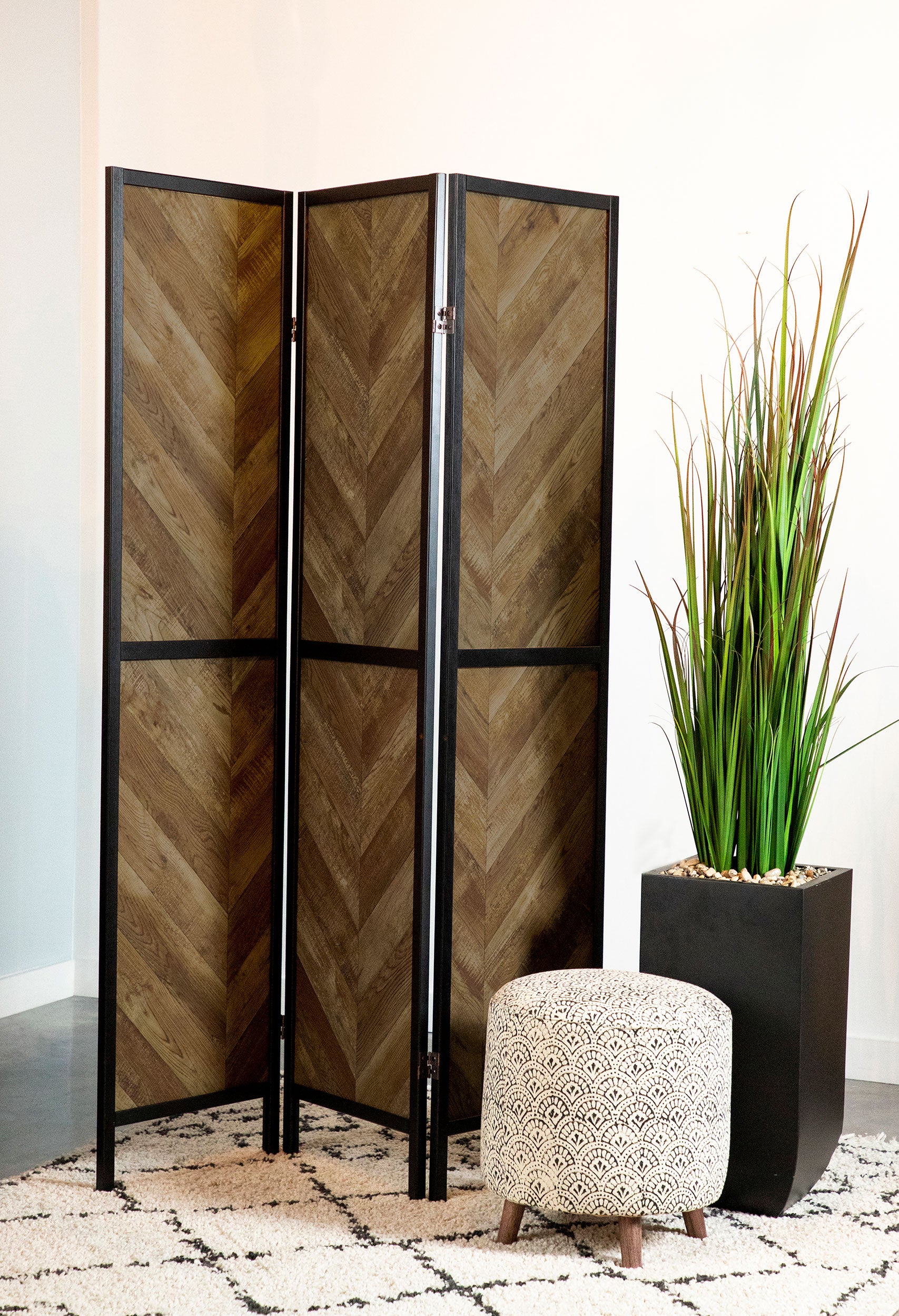 Marlene 3-Panel Room Divider Folding Screen Rustic Tobacco - Tampa Furniture Outlet