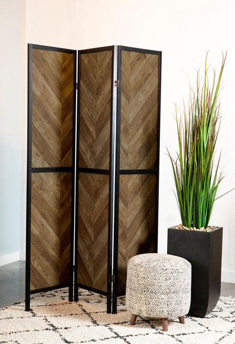 Marlene 3-Panel Room Divider Folding Screen Rustic Tobacco - Tampa Furniture Outlet
