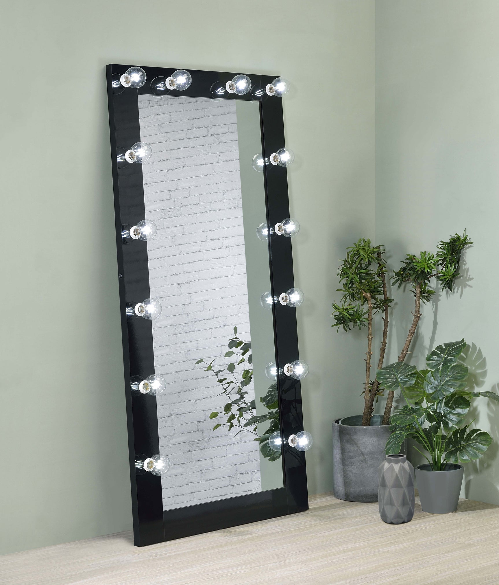 Zayan 32 x 71 Inch Floor Mirror LED Lighting Black Gloss - Tampa Furniture Outlet