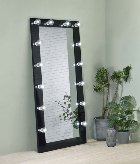 Zayan 32 x 71 Inch Floor Mirror LED Lighting Black Gloss - Tampa Furniture Outlet
