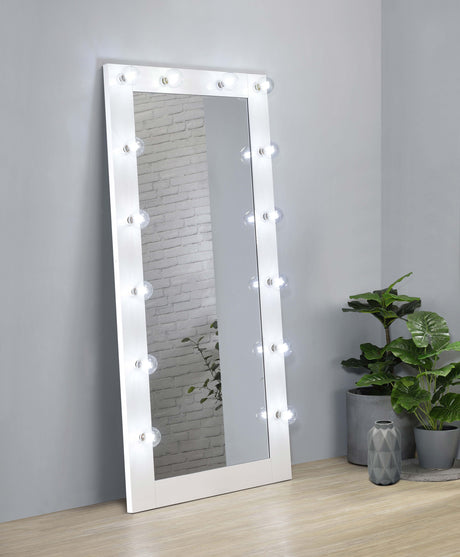 Zayan 32 x 71 Inch Floor Mirror LED Lighting White Gloss - Tampa Furniture Outlet