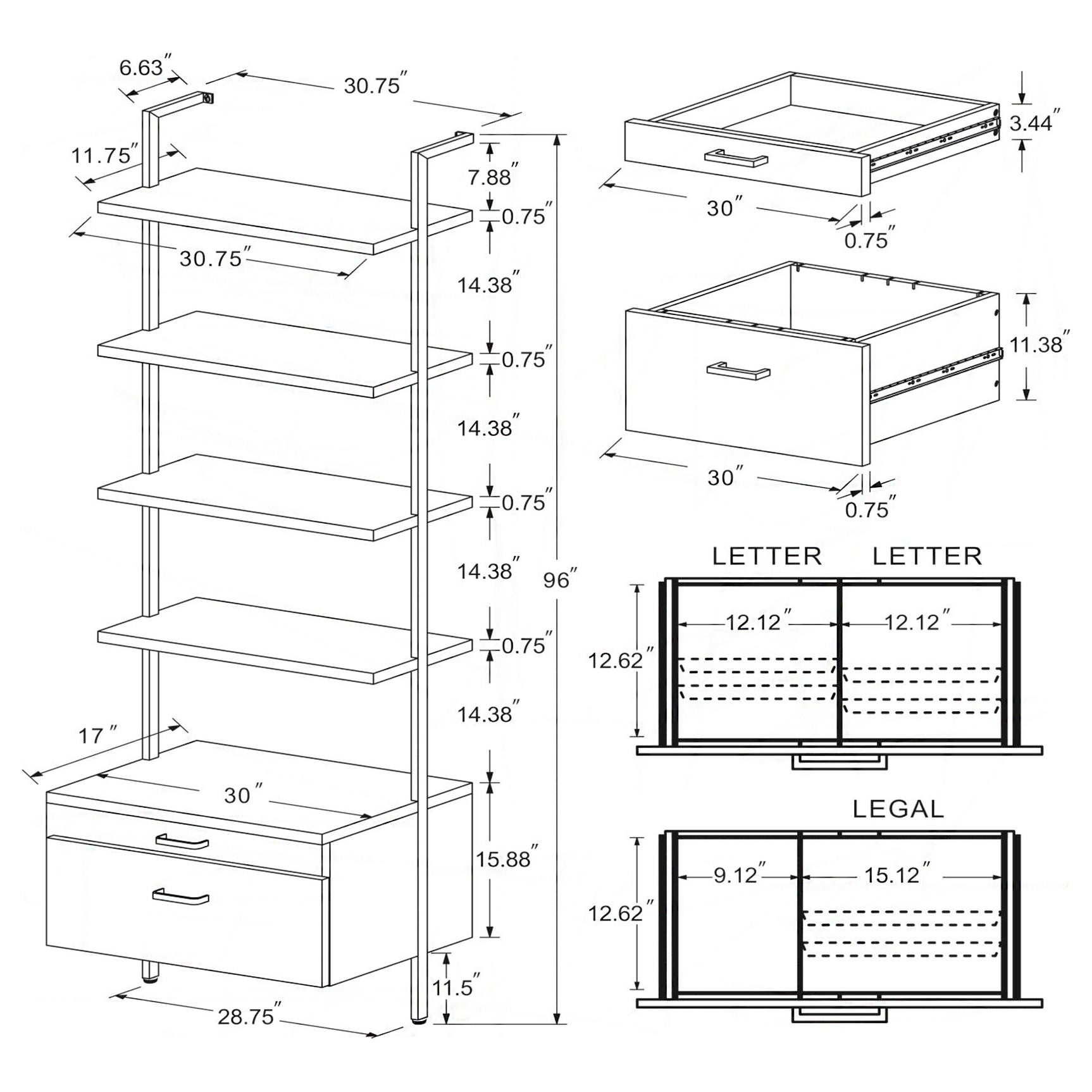 Owens 96-inch 4-shelf Storage Wall Bookshelf Walnut - Tampa Furniture Outlet