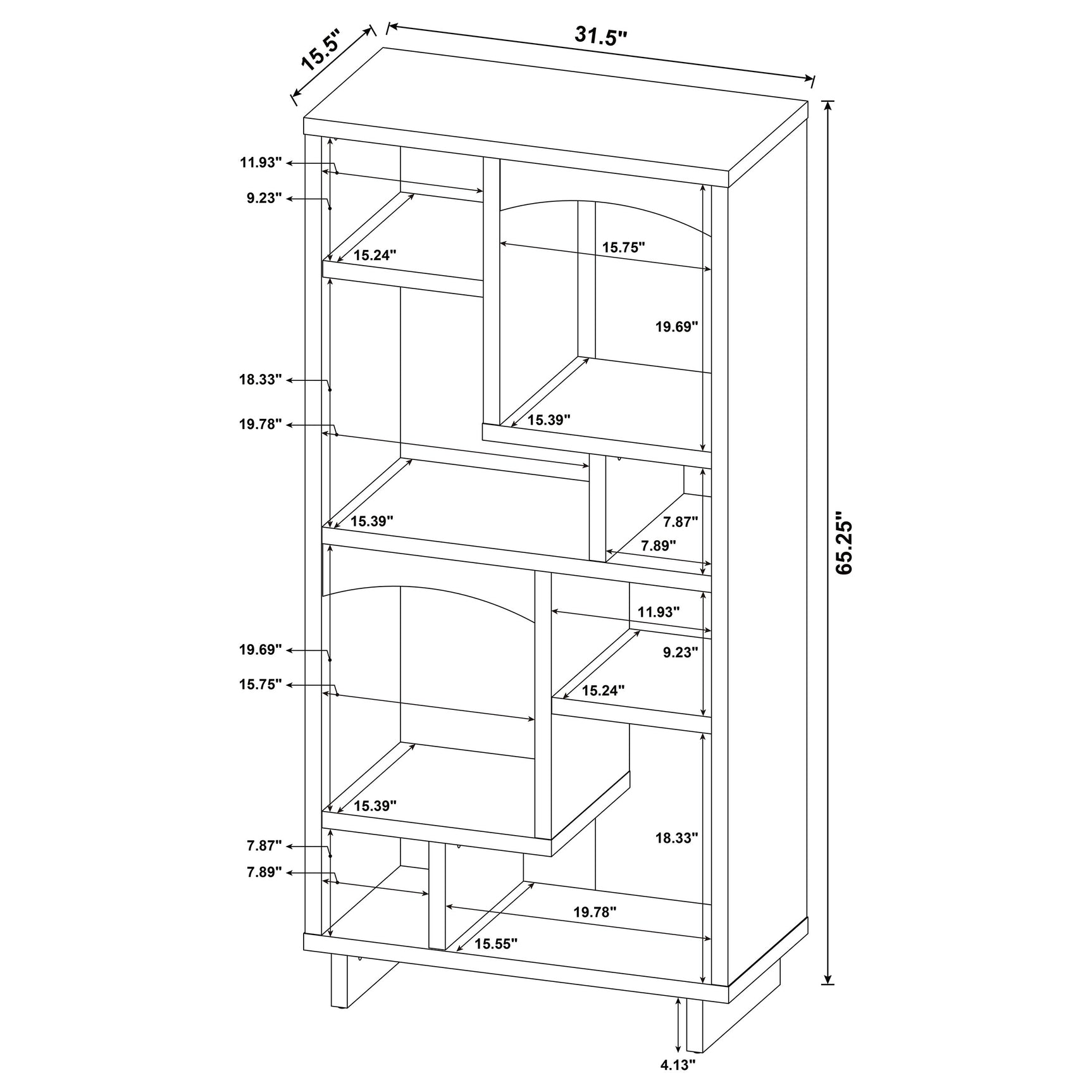 Dalton 65-inch 6-shelf Bookcase White and Distressed Pine - Tampa Furniture Outlet