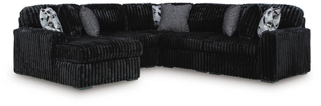 Tampa Furniture Outlet - Ashley Furniture - Midnight-Madness Sectional - RAF 5-Piece Sectional with Chaise / Onyx - 98103S21
