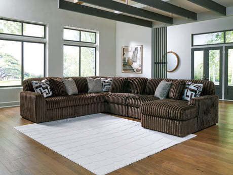 Tampa Furniture Outlet - Ashley Furniture - Midnight-Madness Sectional - RAF 6-Piece Sectional with Chaise / Chocolate - 98104S24