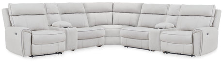 Tampa Furniture Outlet - Ashley Furniture - Social Pointe Sectional - 7-Piece Reclining Sectional with Storage Consoles / Pearl/Ash - PC98802S34
