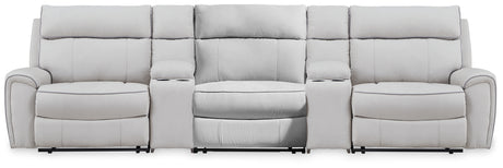 Tampa Furniture Outlet - Ashley Furniture - Social Pointe Sectional - 5-Piece Reclining Sectional with Storage Consoles / Pearl/Ash - PC98802S39