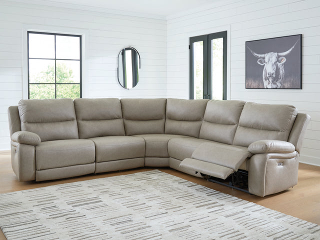 Tampa Furniture Outlet - Ashley Furniture - Narwhal Place Sectional - 6-Piece Reclining Sectional with Storage Console / Pebble - PC99201S36