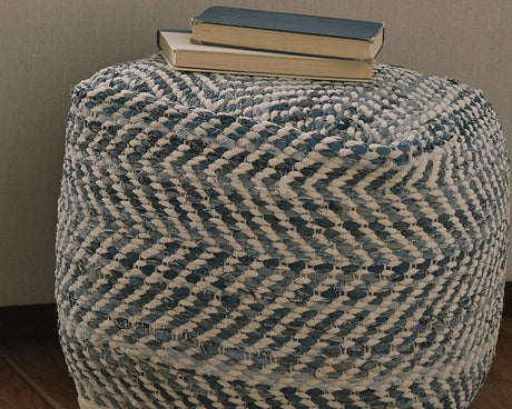 Tampa Furniture Outlet - Ashley Furniture - Chevron Pouf - Pouf / Blue - A1000445