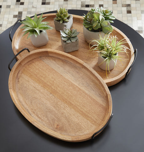 Tampa Furniture Outlet - Ashley Furniture - Jocelyne Tray (Set of 2) - Tray Set (Set of 2) / Brown/Black - A2000455