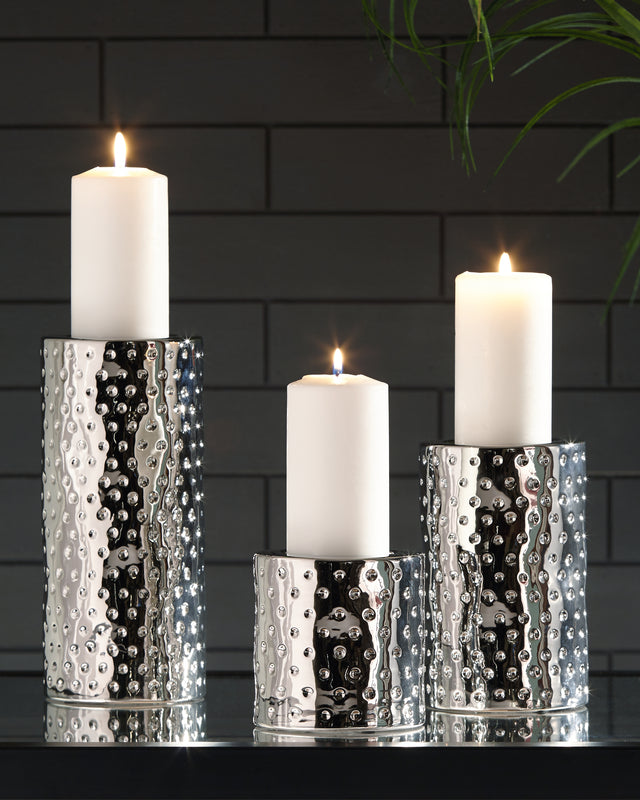 Tampa Furniture Outlet - Ashley Furniture - Marisa Candle Holder - Candle Holder Set (3/CN) / Silver Finish - A2000460