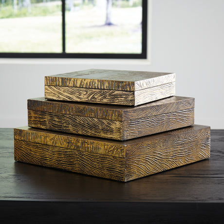 Tampa Furniture Outlet - Ashley Furniture - Keldy Box (Set of 3) - Box Set (3/CN) / Antique Brass Finish - A2000490