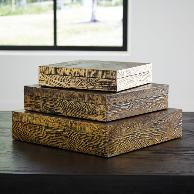 Tampa Furniture Outlet - Ashley Furniture - Keldy Box (Set of 3) - Box Set (3/CN) / Antique Brass Finish - A2000490