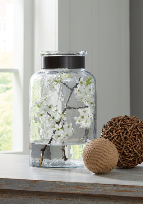 Tampa Furniture Outlet - Ashley Furniture - Lukasvale Vase - Vase / Clear/Pewter Finish - A2000585