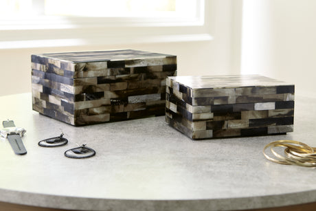 Tampa Furniture Outlet - Ashley Furniture - Ellford Box (Set of 2) - Box Set (Set of 2) / Black/Brown/Cream - A2000596