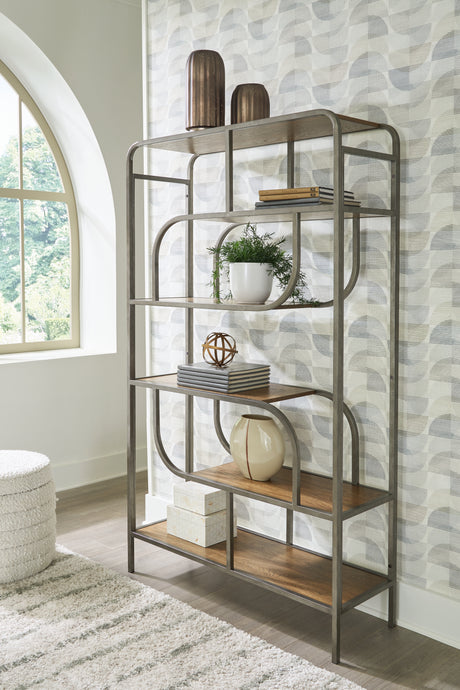 Tampa Furniture Outlet - Ashley Furniture - Jaddon Bookcase - Bookcase / Brown/Antique Silver - A4000587