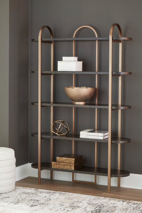 Tampa Furniture Outlet - Ashley Furniture - Brentmour Bookcase - Bookcase / Brown/Gold Finish - A4000589
